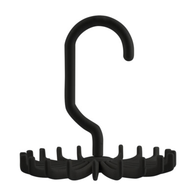 (Black)360° Rotatable Tie Rack Belt Scarves Hook Hanger Holder Organizer