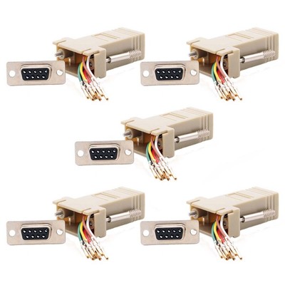 5 Pcs DB 9 RS232 Serial DB9 Female to RJ45 8P8C Network Modular Adapter Ivory