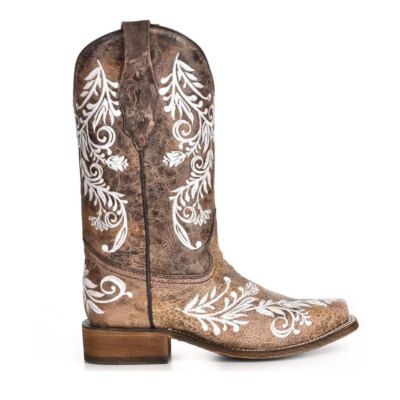 Pre-owned Corral Women's Glow Collection Brown/white Embroidery Western Boots (a4063)