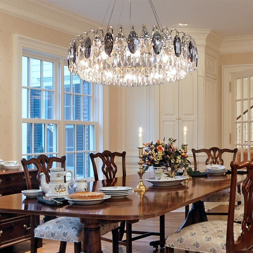 Modern 6-Light Crystal Chandelier Round Pendant Lamp Adjustable Ceiliing Fixture