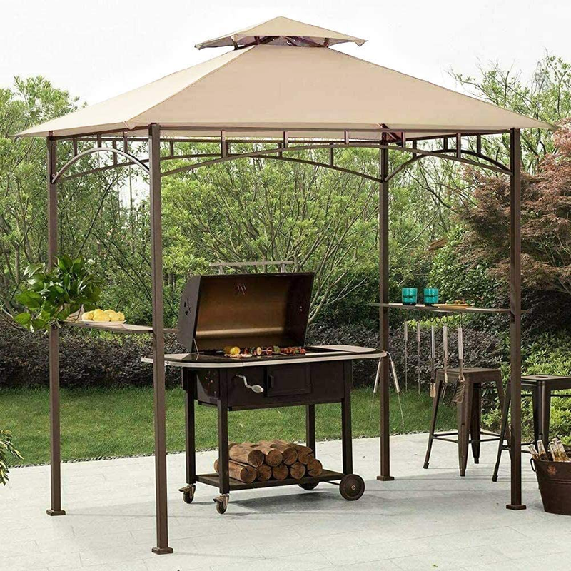 5FT X 8FT Double Tiered Canopy Grill BBQ Gazebo Roof Top Polyester
