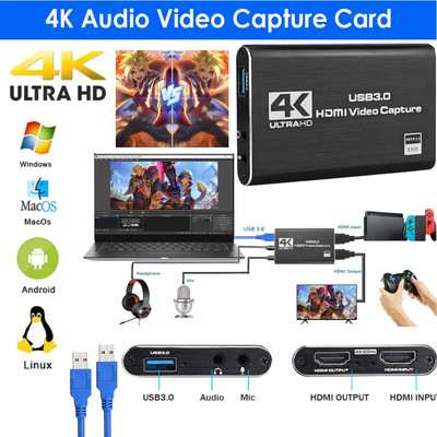 4K Audio Video Capture Card USB 3.0 HDMI Video Capture Device Full HD Recording