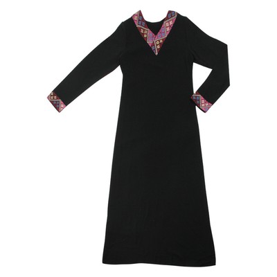 Women's Black Abaya Dress with Multicolor Crest and Cuff