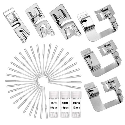 6Pcs Sewing Machine Presser Foot Kit with 30Pcs Sewing Machine Needles