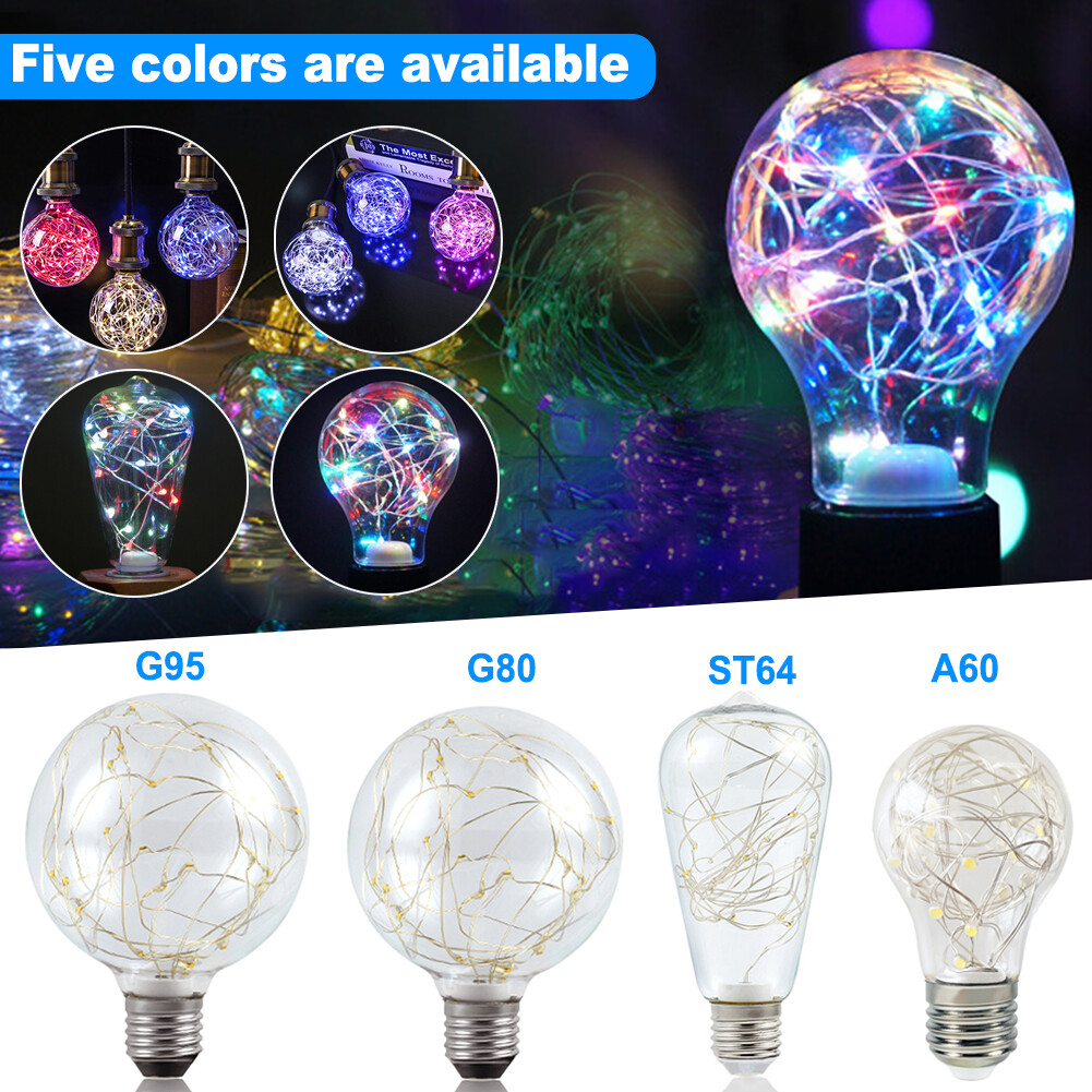 LED Fairy Light Bulb Multiple Color E26/E27 Home Party Lamp G80 A60 ST64 G95