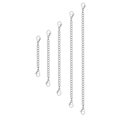 5Pcs Silver Stainless Steel Necklace Extender Chain Links Silver Lobster Neck...