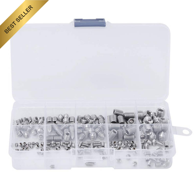 200Pcs Grub Screw, Cone Point Hex Socket Stainless Steel, M3/M4/M5/M6/M8, with S