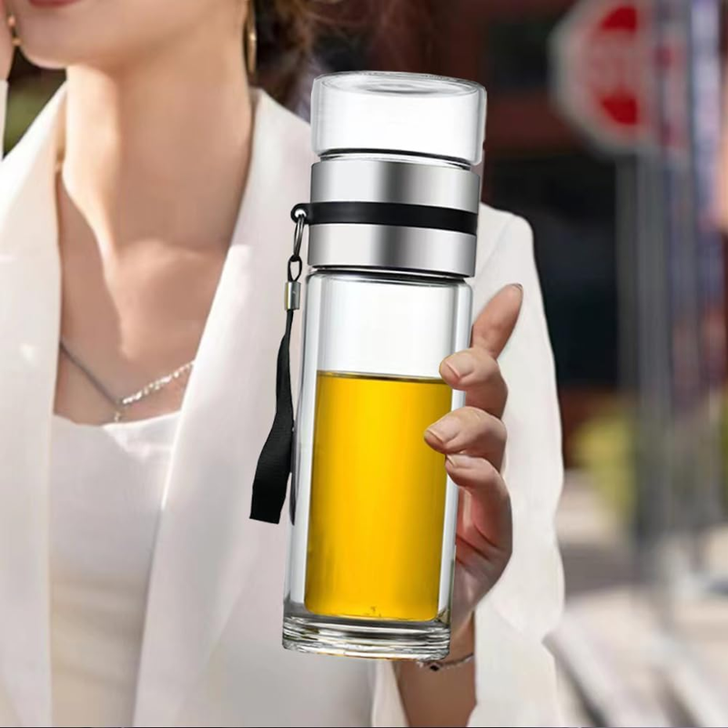 14Oz Double Wall Glass Water Bottle Tea and Portable Travel Water Separation Tea
