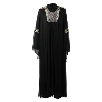 Women's Gothic Style Crest and Shoulder Embroidery Black Abaya Size...