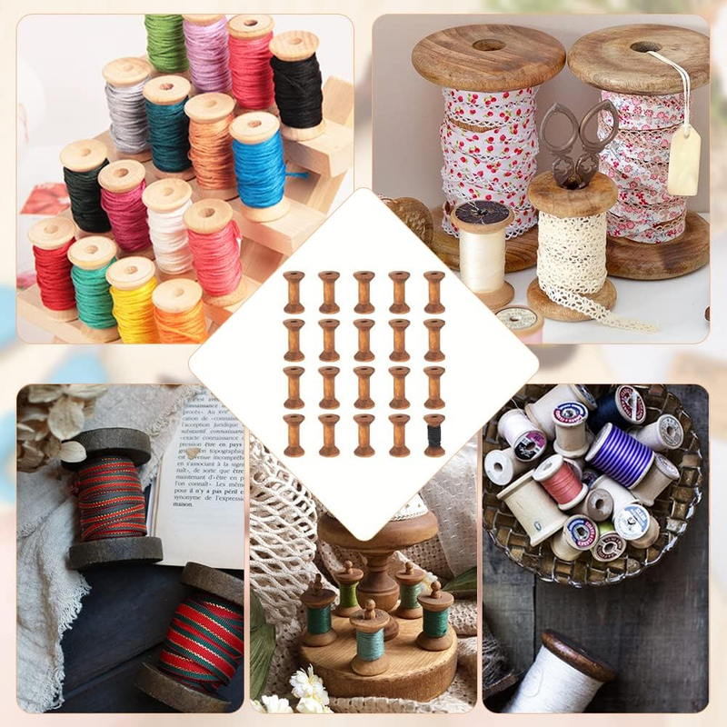 20Pcs Antique Wooden Empty Spools 1.57 Empty Thread Spools Wooden Ribbon Spool