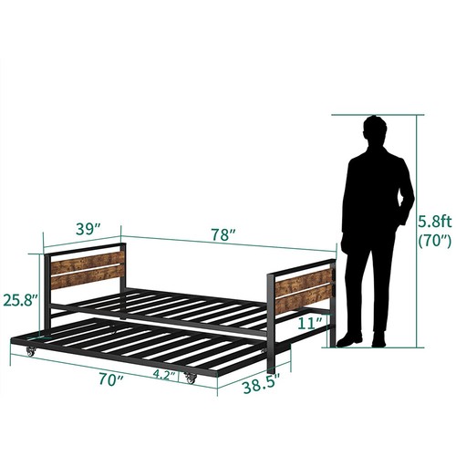 TAUS Twin Daybed Steel Slat Support Adjustable Sofa Bed Couch w/Pull Out Trundle