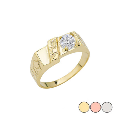 Pre-owned Pinky Nugget With Cz Solitaire Ring In Gold (yellow/rose/white) In Yellow Gold