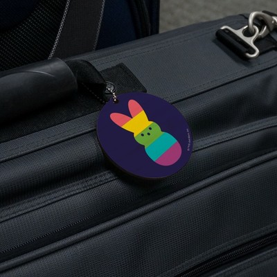 Rainbow Striped Bunny Peep Round Wood Luggage Card Suitcase Carry-On ID Tag