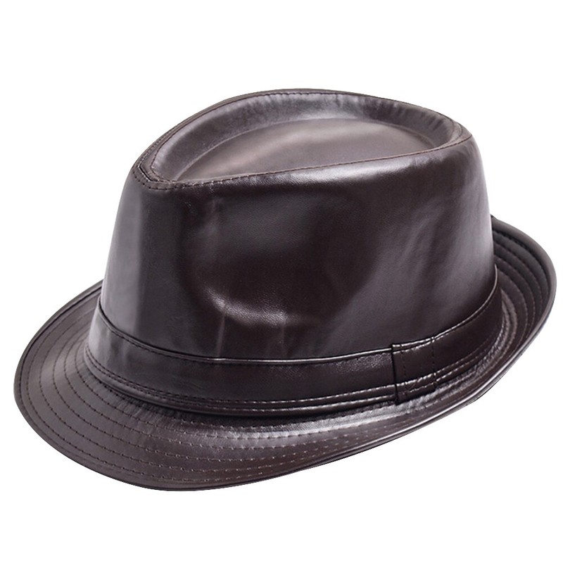 Fashion Vintage Hat Gentleman Classic Fedora Hat PU Leather Jazz Hat for Party