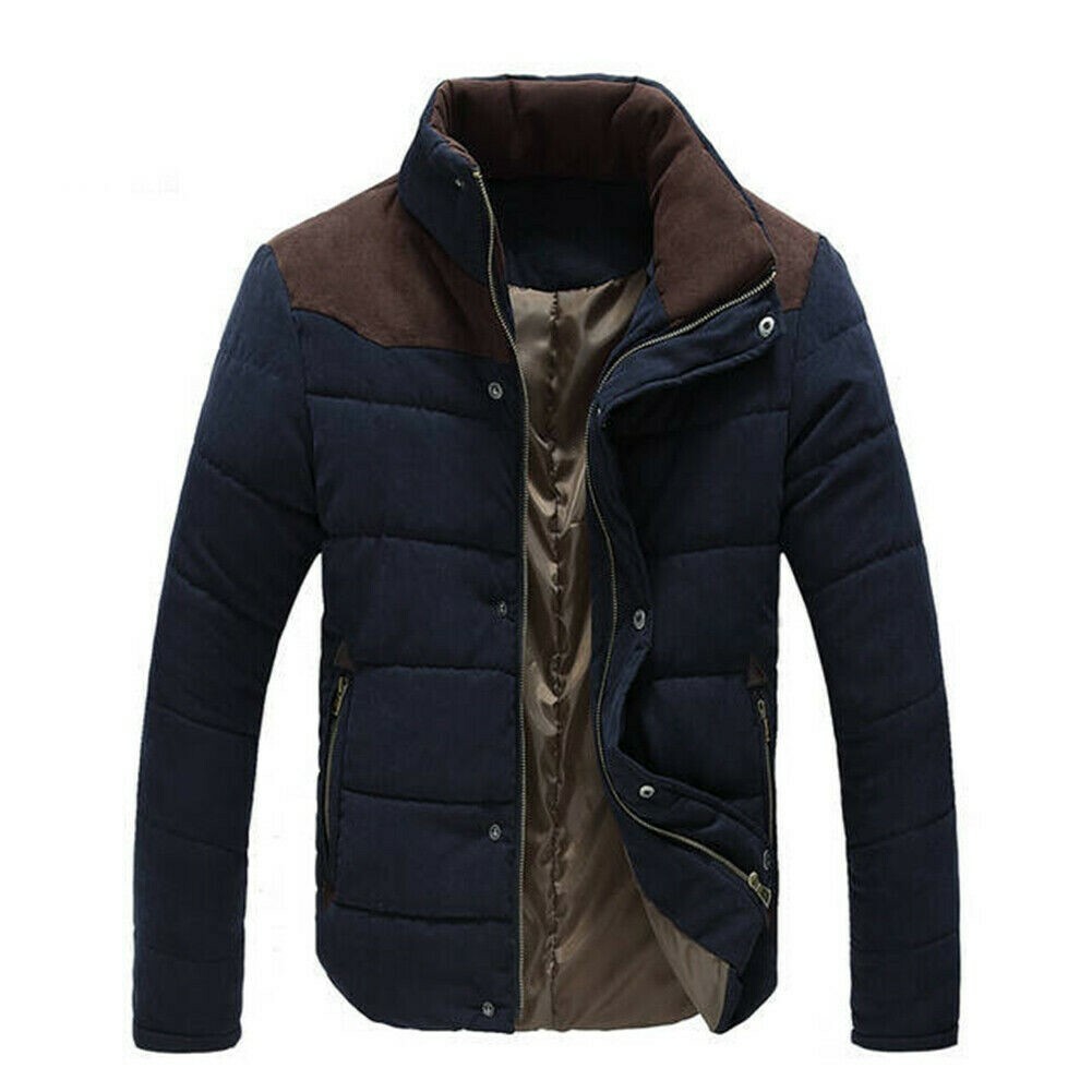 Mens Thick Quilted Jacket Casual Two Tone Puffer Coat Blazer Parka Overcoat SPW