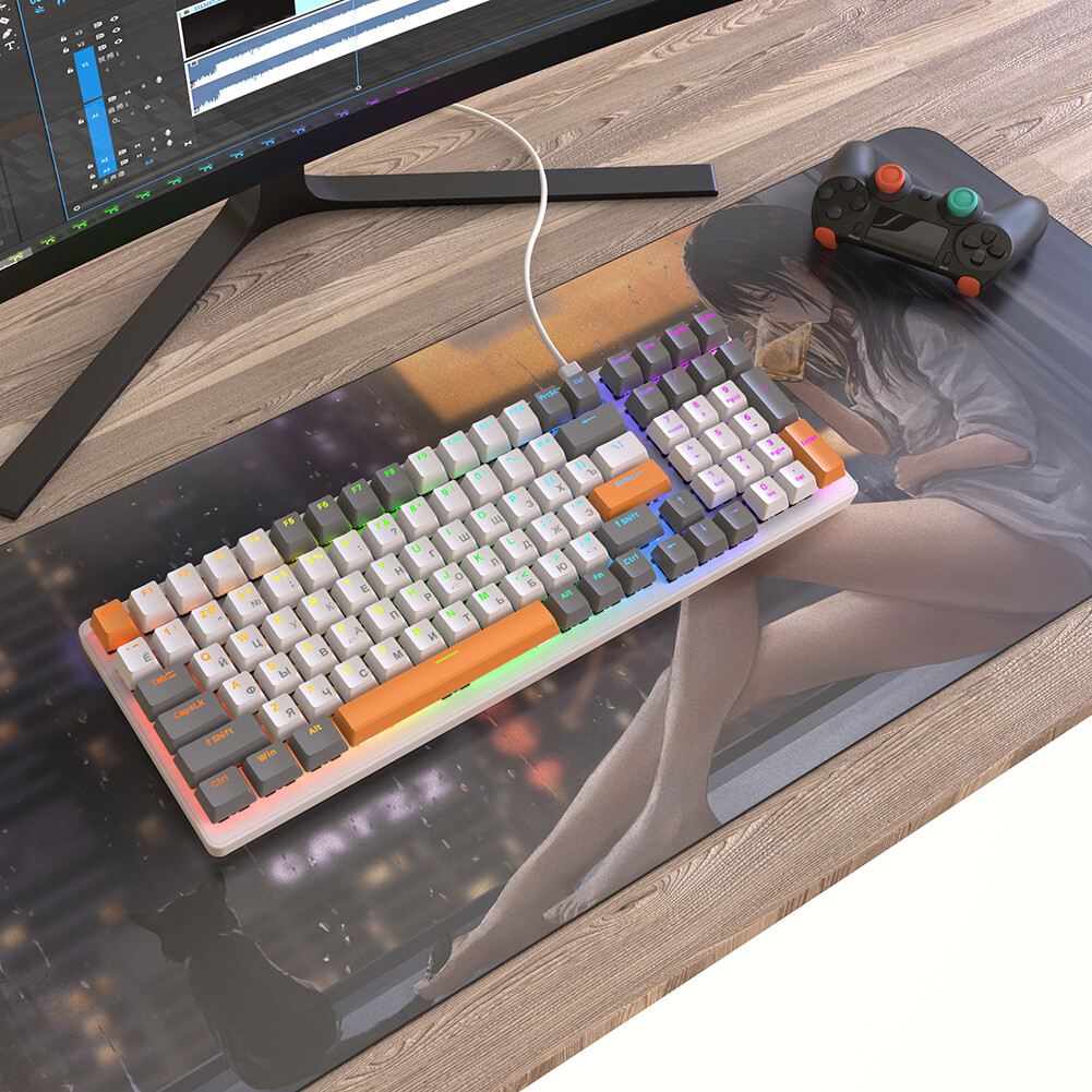 K3 Gaming Keyboard Red/Blue Switch 100 Keys Gaming Wired Keyboard Wired Russian