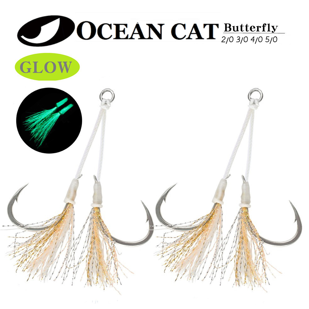 OCEAN CAT Butterfly Assist Hook Glow Fishing Octopus Circle Hook Slow Pitch Jig