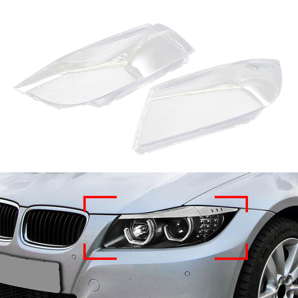 Front Headlight Lens Cover For BMW 3 Series E90 Sedan E91 Wagon 2005-08 Pair Car