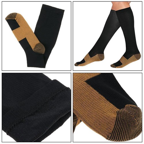 (6 Pairs) Copper Compression Socks 20-30mmHg Graduated Support Mens Womens S-XXL