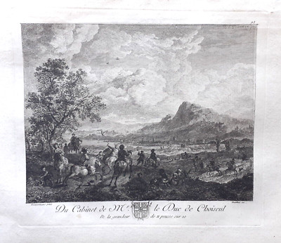 18thC ETCHING by BALTHASAR DUNKER after  PH. WOUWERMANS - THE HUNTING PARTY