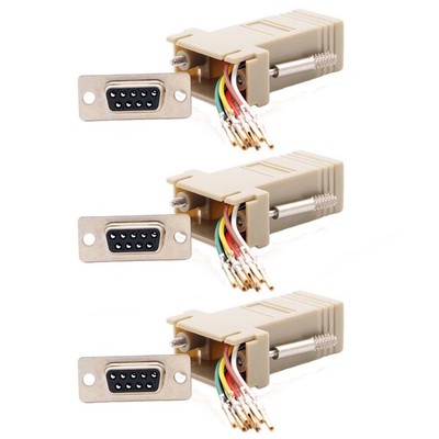 3 Pcs DB 9 RS232 Serial DB9 Female to RJ45 8P8C Network Modular Adapter Ivory