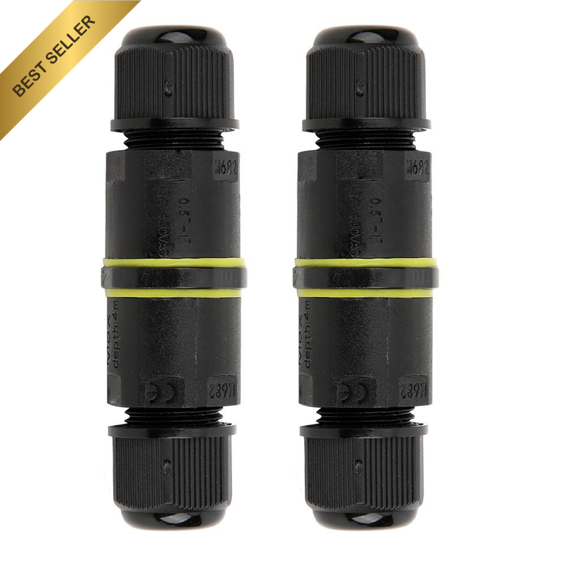 2Pcs 3 Pin Junction Box Electrical Cable Wire Connector Outdoor IP68 Waterproof