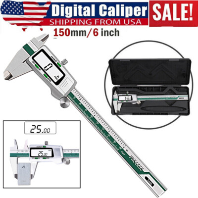 6'' Micrometer Digital Measuring Tool Caliper Vernier Gauge Metric 150mm Silver