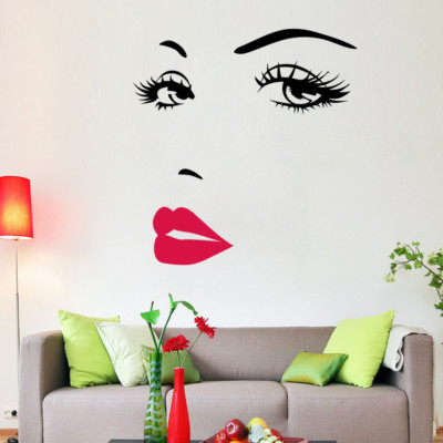 Wandtattoo Wandsticker Dekor Moderne Frau Gesicht Schwarz Rot Weiß Gesicht #82