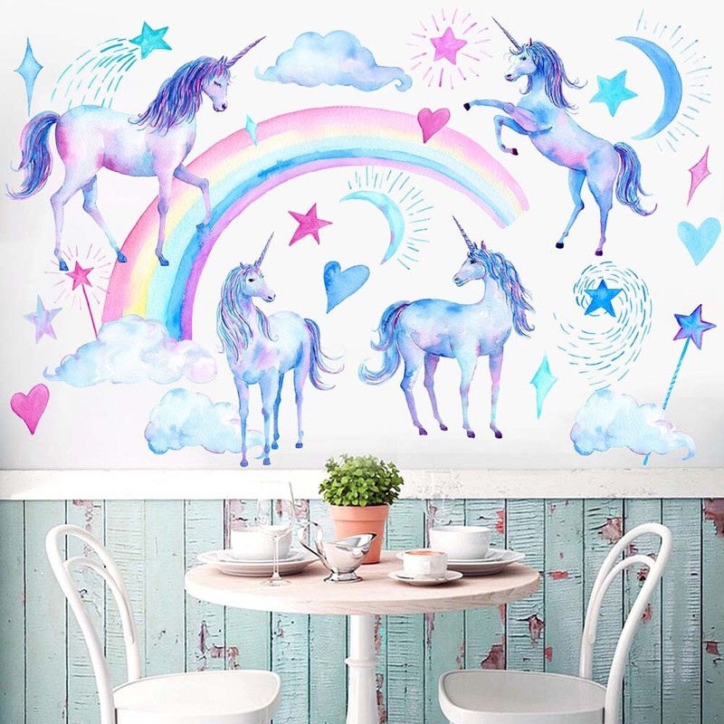 Details About Unicorn Rainbow Cloud Star Heart Wall Decal Sticker Kids Nursery Bedroom Decor