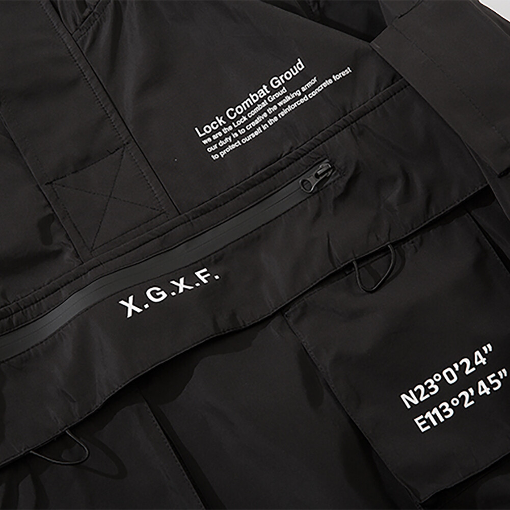 MFCT Men's Techwear Jacket Streetwear Black Hooded Waterproof Windbreaker