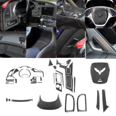 37Pcs Carbon Fiber Interior Full Set Cover Trim For Chevrolet Corvette C7 14-19