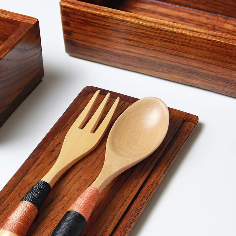 Wood Bento Box, Lunch boxes, Japanese Traditional Natural Square Wooden Lunch Co