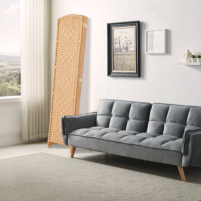 4 Panel Folding Room Divider Weave Fiber Partition Double Hinged Wall Separator