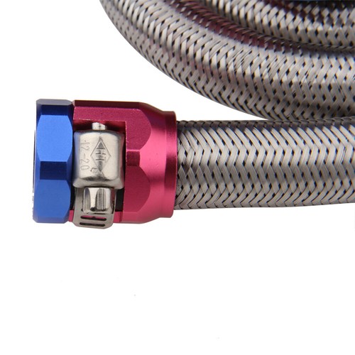 3/8 inch Hose 3ft. Steel Braided Gas Fuel Line Set With Red/Blue Clamp