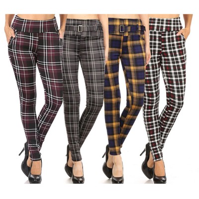 

Женские узкие брюки Treggings с высокой талией, эластичные прямые штаны в клетку