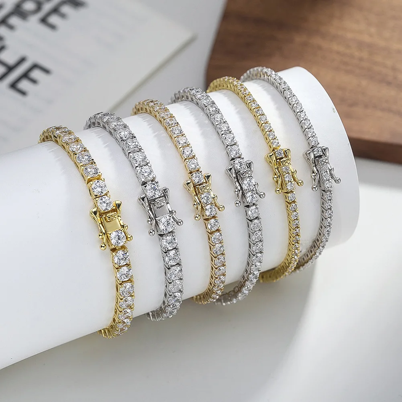 S925 Sterling Silver 3MM D Color Moissanite Tennis Bracelet Plated Silver Gold