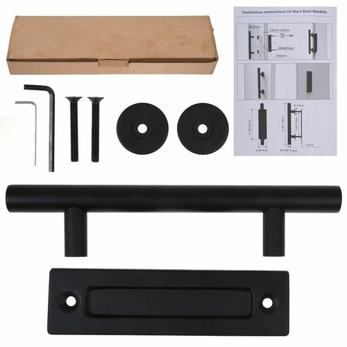 12" Heavy Duty Sliding Barn Door Handle Pull and Flush Hardware Set Round Black