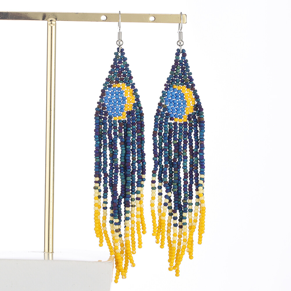 BOHO Seeds Beaded Earrings Fringe Tassel Bohemian Dangle Drop Moon Handmade - Picture 4 of 9