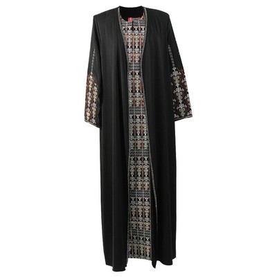 Women's Full Body Brown Candelabra Embroidery Two Layer Black Abaya...
