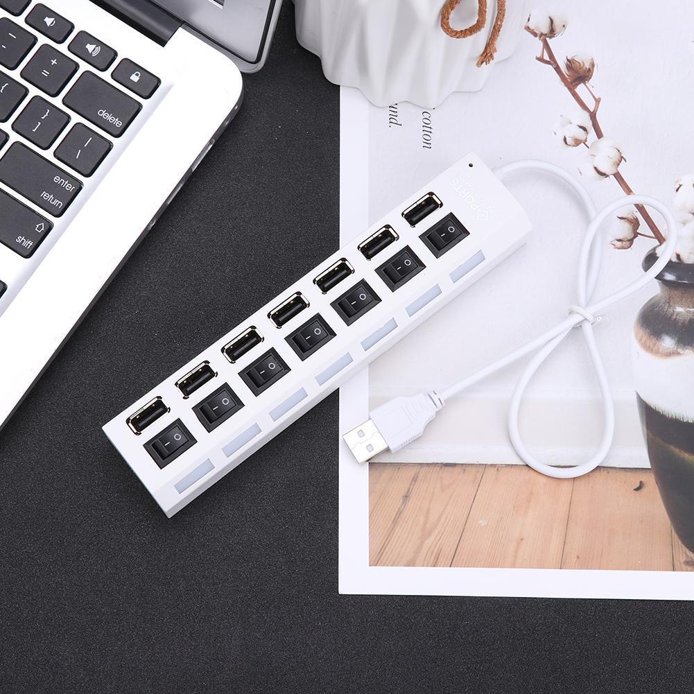 7 Ports LED USB 2.0 Adapter Hub 480Mbps High Speed Power ON/OFF USB Splitter