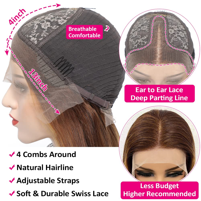 Highlight Ombre Lace Front Wig Human Hair Pre Plucked 4/27 Colored Honey Blonde
