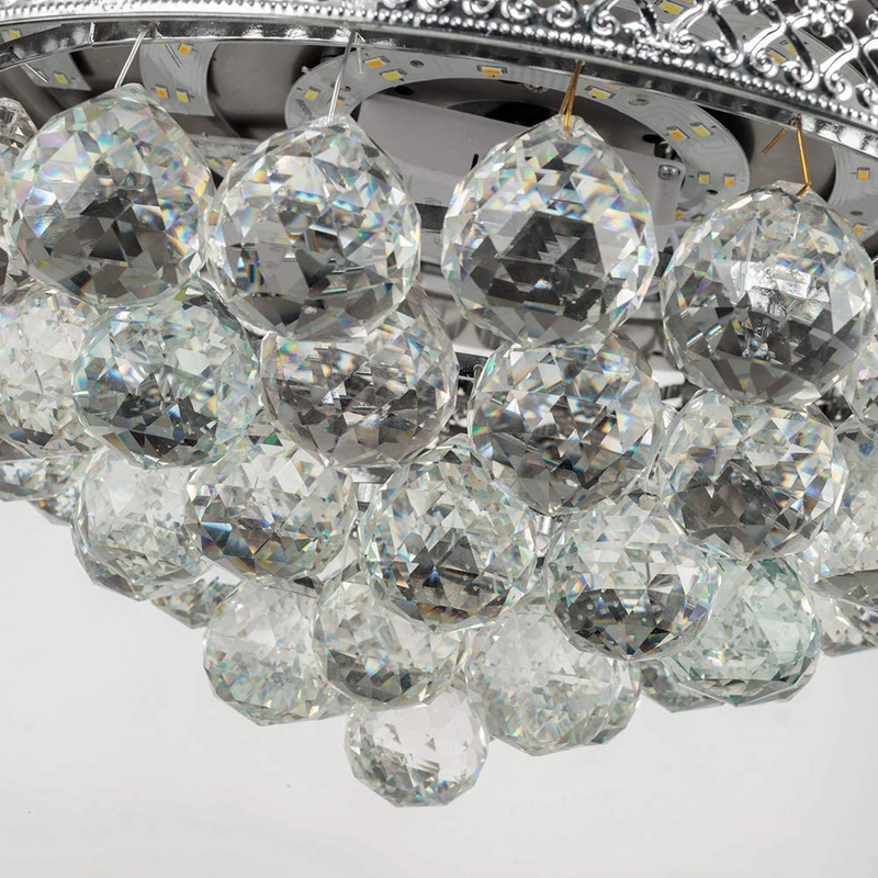Crystal Chandelier Fandelier Chrome Ceiling Fan 42 Inch with Retractable Invisib