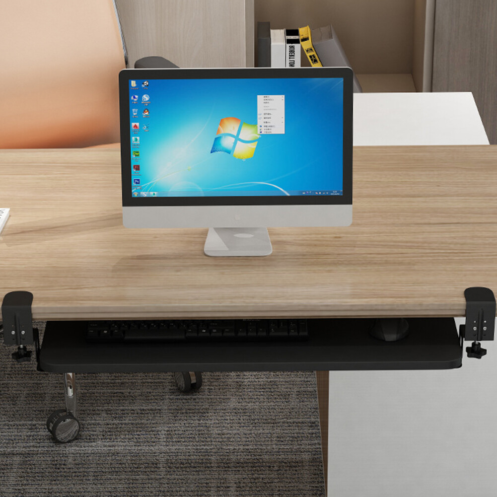 Adjustable Keyboard Tray Under Desk Pull Out Keyboard Mouse Tray w/Clamp Sliding