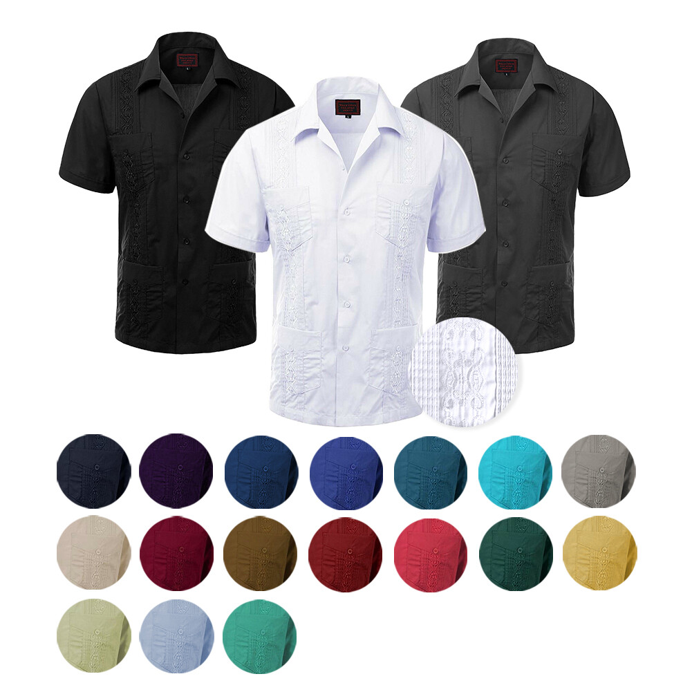 Мужская кубинская пляжная свадебная рубашка Guayabera Mens с коротким рукавом на пуговицах в повседневном стиле