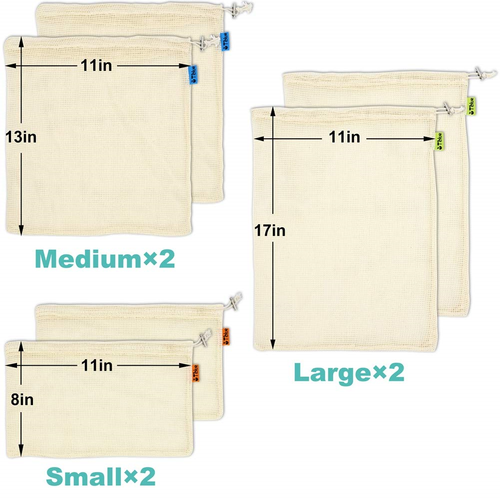 Reusable Produce Bags, Organic Cotton Mesh Bags for Grocery Shopping and Storage