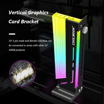 5V 3Pin ARGB GPU Support RGB Graphics Stand VGA Bracket Vertical 12pcs LED US