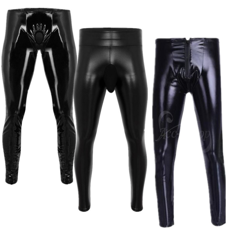 Mens Shiny Leather Pants Wet Look Long Tight Muscle Trousers Motorcycle Clubwear - Shiny Leather Pants Mens Shiny Leather Pants Wet Look Long Tight Muscle Trousers Motorcycle Clubwear - Shiny Leather Pants