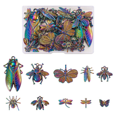 20pcs Colorful Alloy Butterfly Dragonfly Spider Bee Cicada Pendants for Crafts