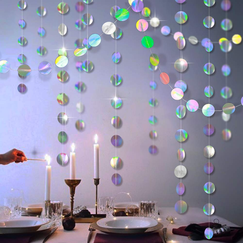 Colorful Hanging Disc Garland Set, Iridescent Circle Strand Decorations for Birt