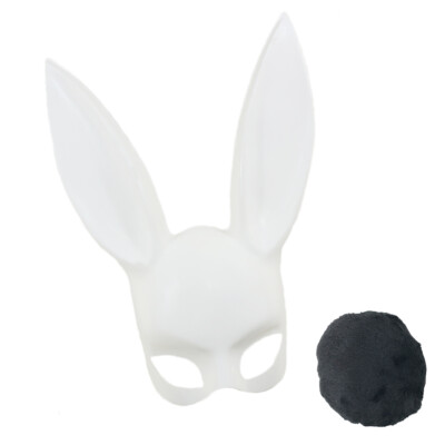 Adult Deluxe Sexy White Bunny Half Mask with Black Tail Set